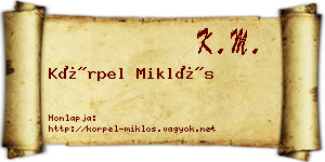 Körpel Miklós névjegykártya
